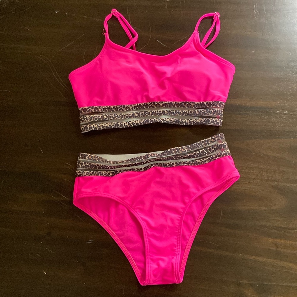 Girls leopard hot pink two-piece bikini